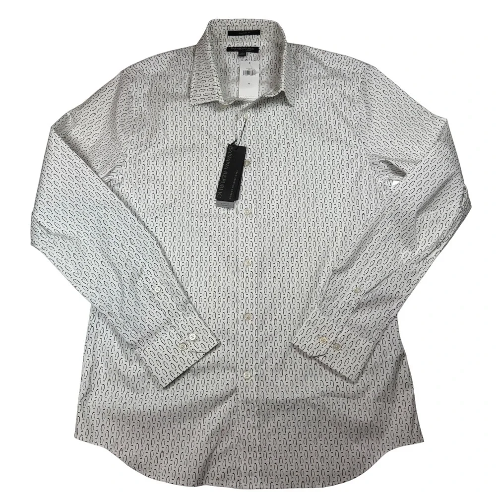Banana Republic Mens Slim Flex Fit Tech Stretch Cotton Penguin Shirt White M NWT